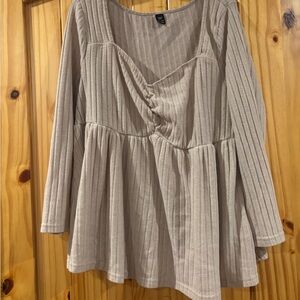 4XL SHEIN Beige Ribbed Long Sleeve Blouse